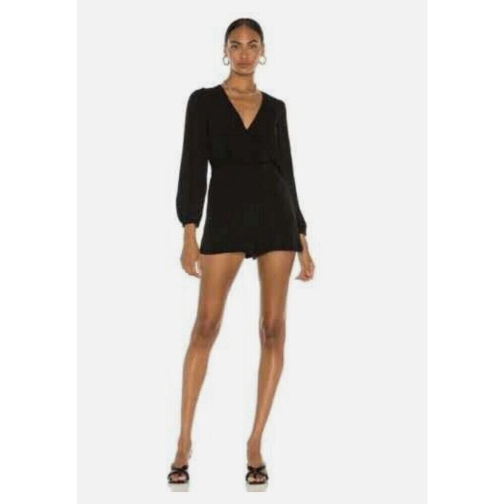 Alice + Olivia Sinclair Romper Surplice V-neck Long Sleeve Zip Black Women’s 0 - Picture 2 of 13